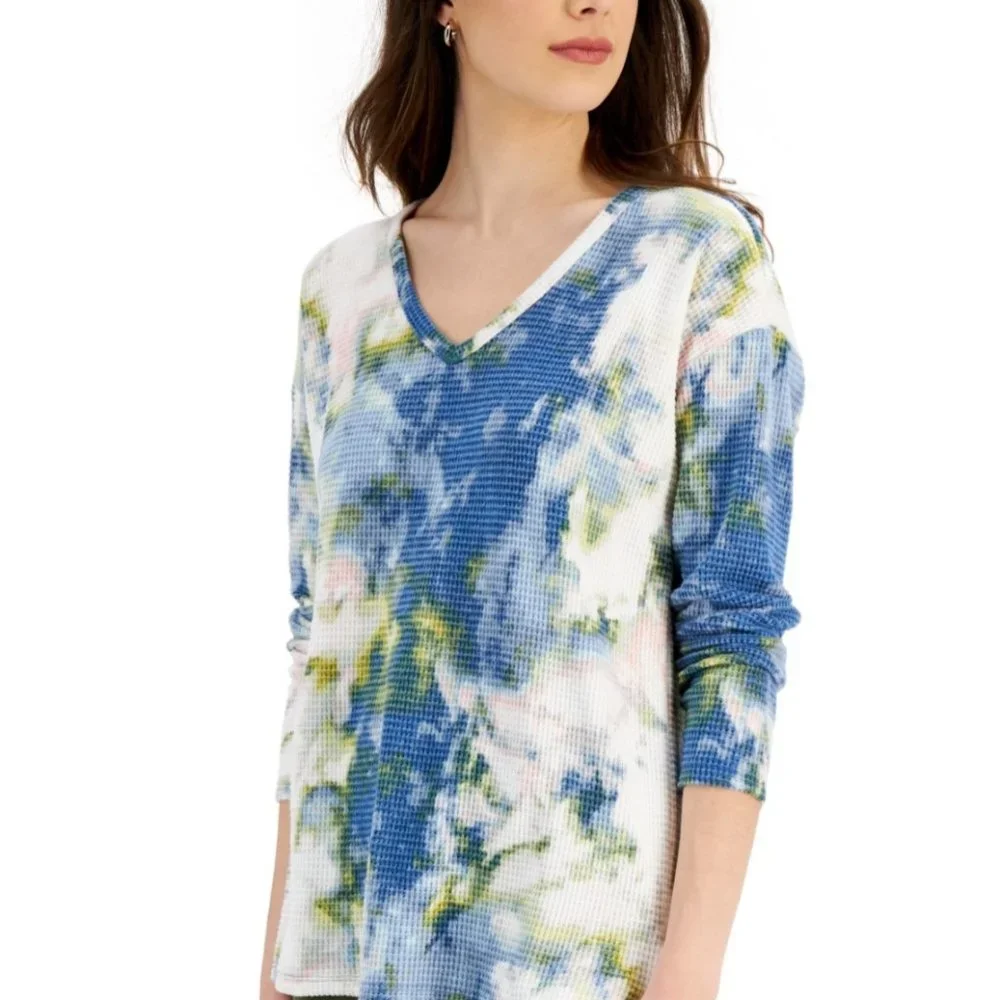 NWOT Style & Co Women's size Medium Tie-dyed Waffle-Knit Long Sleeve Top - Picture 1 of 2